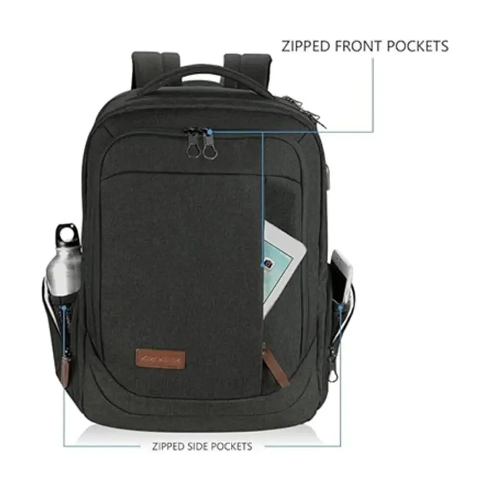 Kroser Laptop Backpack Charcoal Black With USB